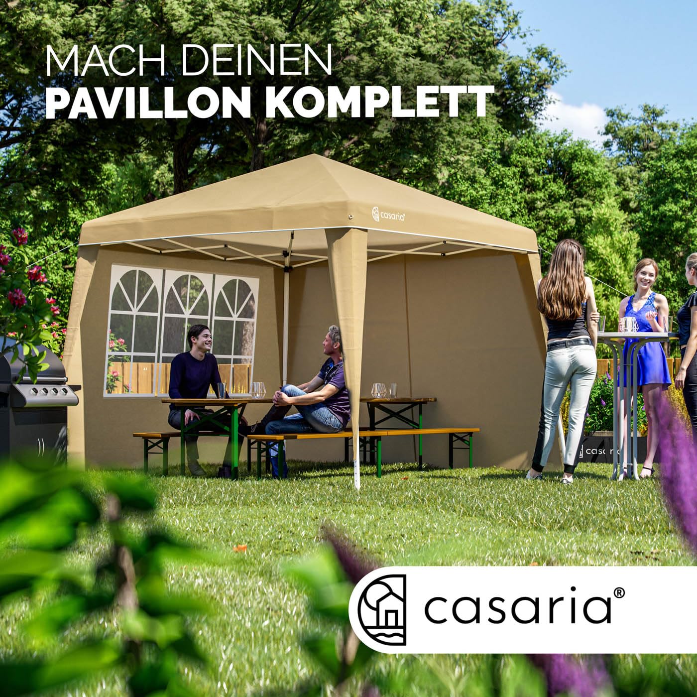 CASARIA® 2X Seitenteil für Pavillon 3x3m Wasserdicht mit Fenster mit Reißverschluss Garten Seitenwand Abdeckplane Faltpavillon Pop Up Stabil Beige