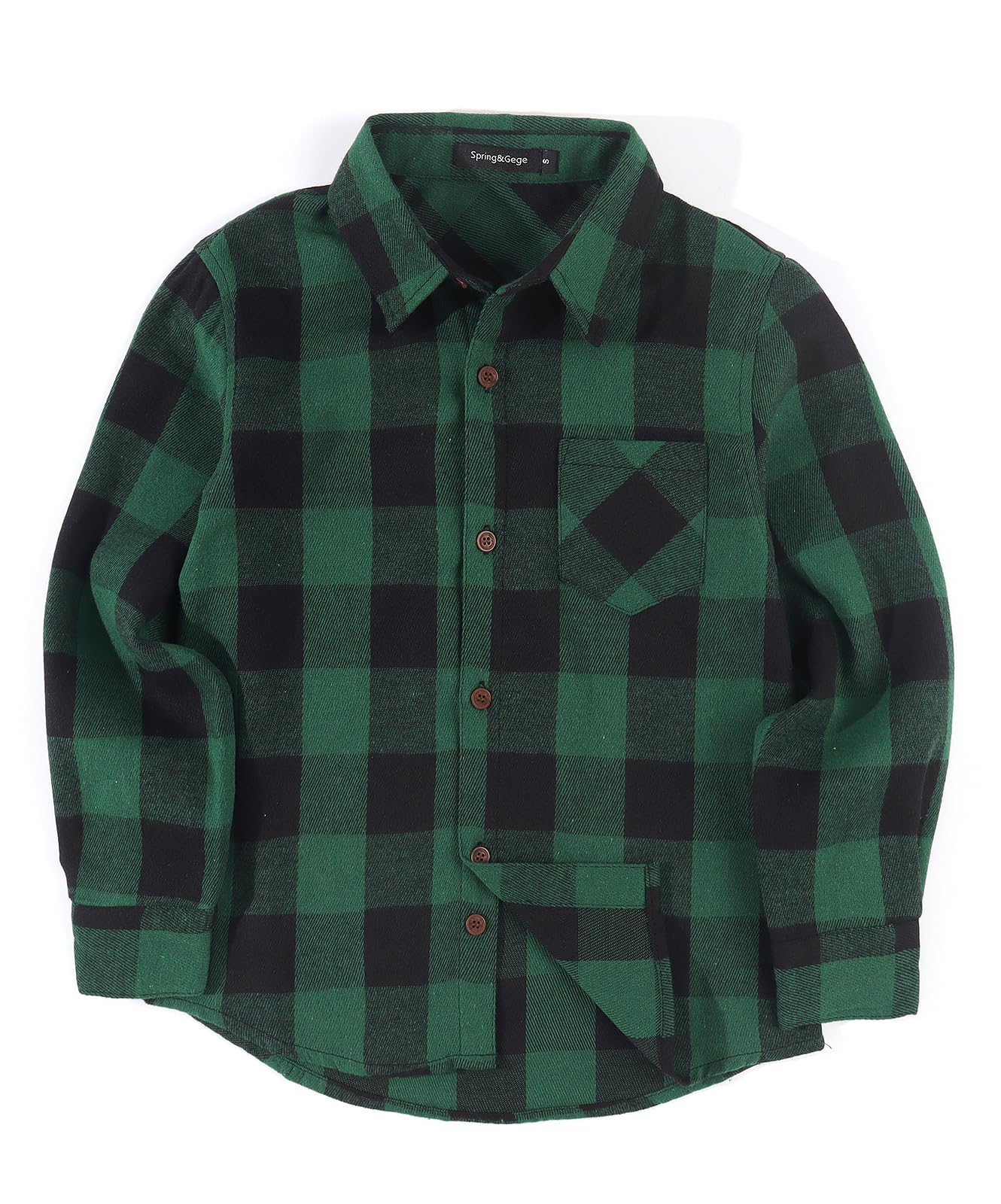 Spring&Gege Niños Casual manga larga cuadros franela botón abajo camisa para niños (5-14 años)