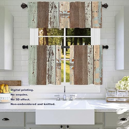 Miniatura 3 de Batmerry Cortinas de madera marrón, pintadas de madera rústica, tratamiento de ventana de madera rústica, cortina corta de cocina multicapa de