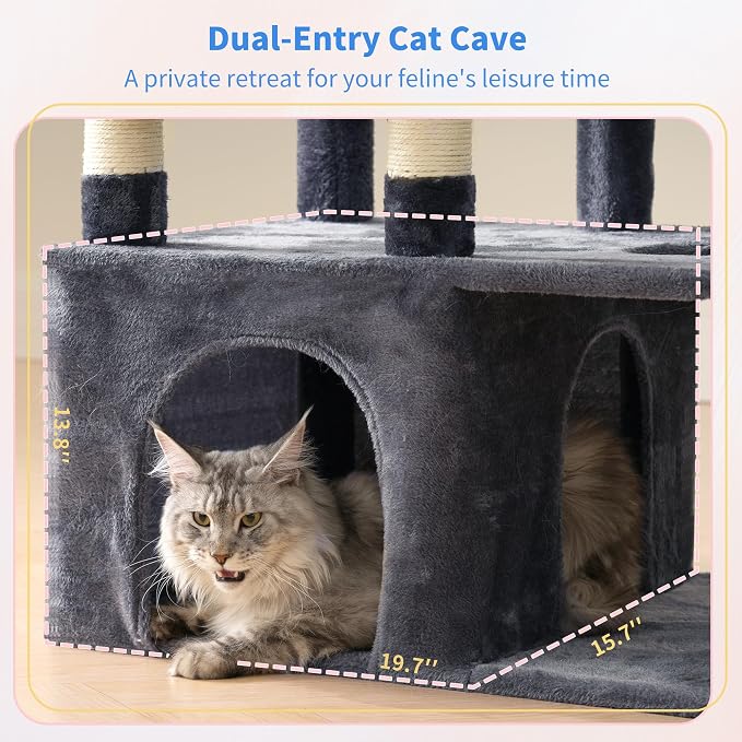 Torre para gatos Heybly 71 pulgadas para gatos grandes con base extra grande miniatura 7