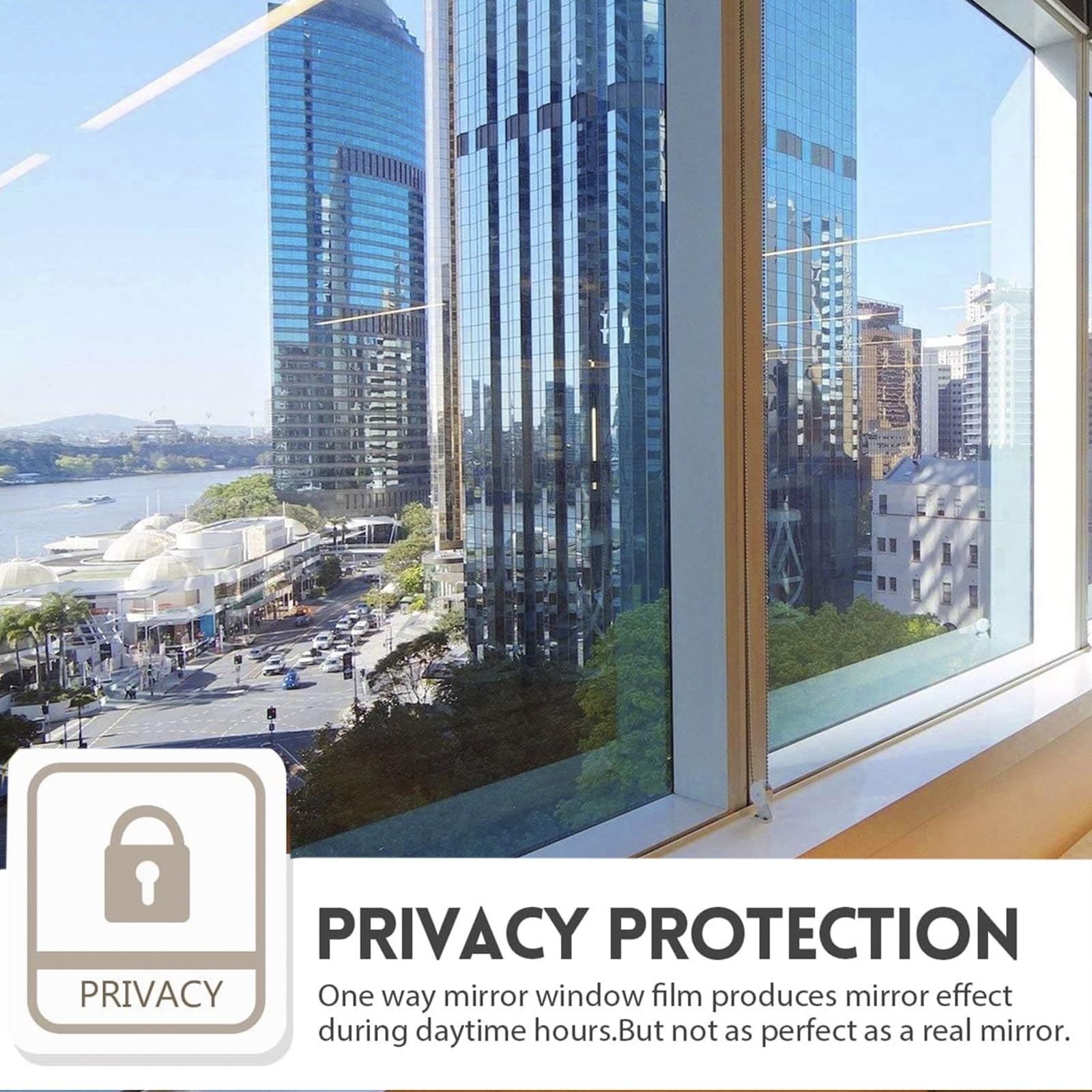 Spiegelfolie Fenster Sichtschutz 99% UV-Schutz Sonnenschutzfolie Fenster Innen,Selbstklebend Verspiegelte Verdunkelungsfolie für Haus Geschäfte Büro,Blau-Silber,50CMX10M/19.6INX32.8FT