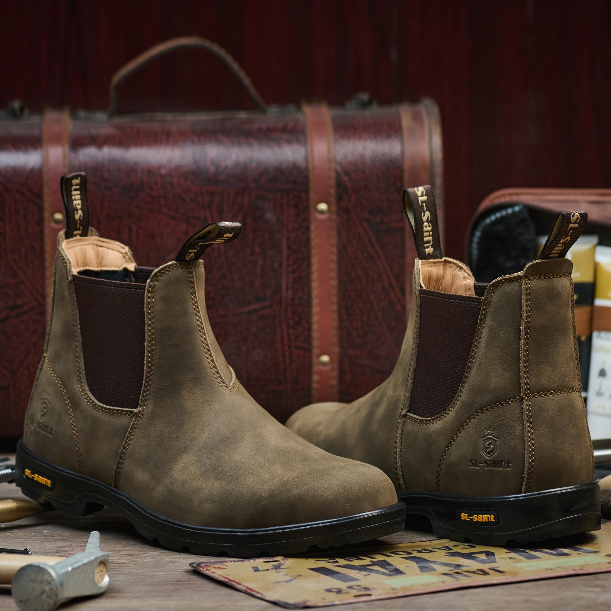 Herren Classic Chelsea Boots Knöchelmodische Slipper Aus Vollnarbenleder Lässig und Leicht