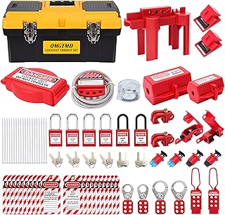 OMGTMD Lockout Tagout Kit Circuit Breaker Lockout Device,Ball Valve Lockout,Lockout Steel Cable,Lockout Plug,Lock Out Tag,Loto Safety Padlock,Lock Out Tag Out Station Loto Kit with 66 Component