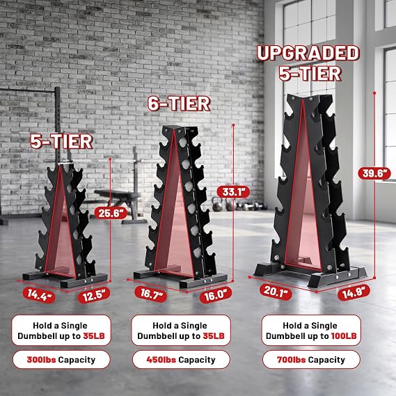 Papababe Dumbbell Stand, A-Frame Weight Storage Rack for Dumbbells, Barbell Holder, Heavy Duty Dumbbells Storage with T Bar Row Attachment for Home Gym (Dumbbell Rack Stand Only)