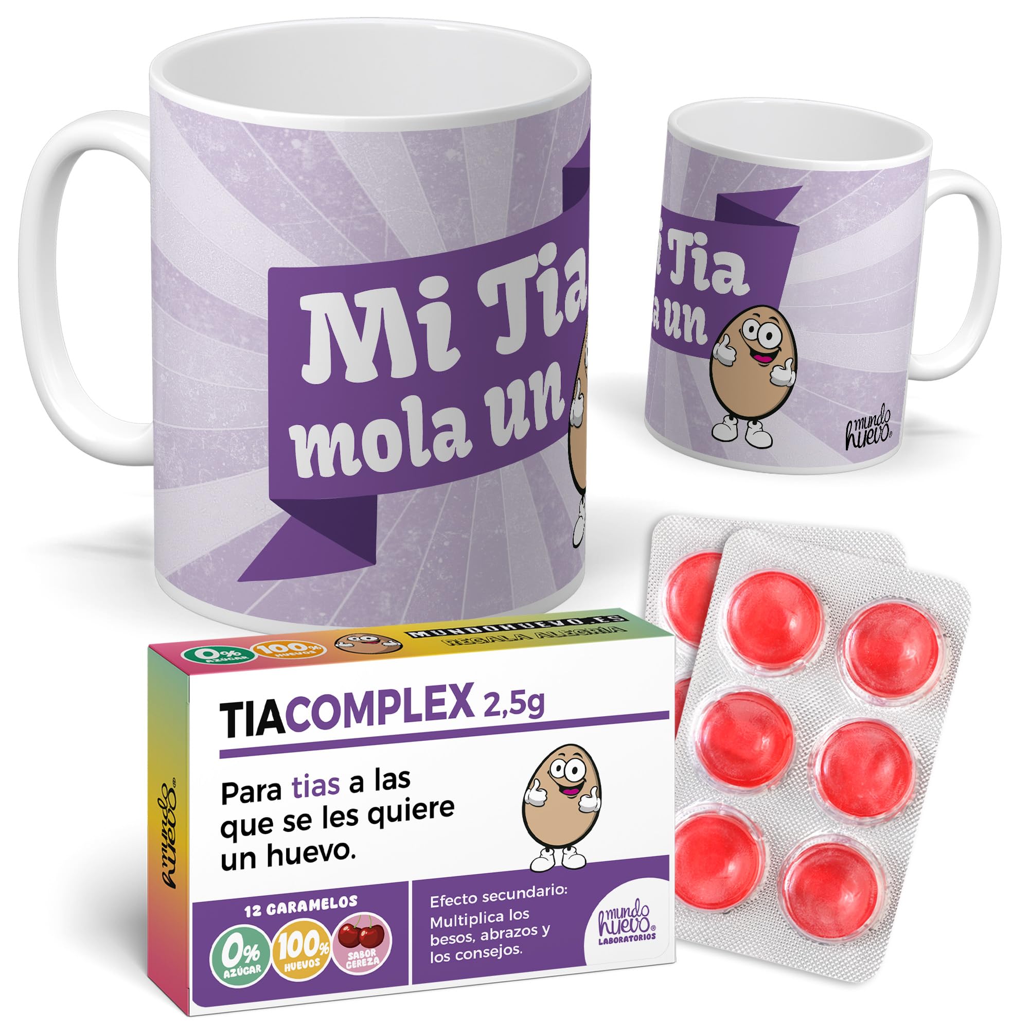 Pack Regalo Tita| Mi Tía Mola un Huevo + Caramelos TIACOMPLEX | Regalo Original y Divertido para Tías | Detalle Especial para Cumpleaños, Día de la Familia y Navidad