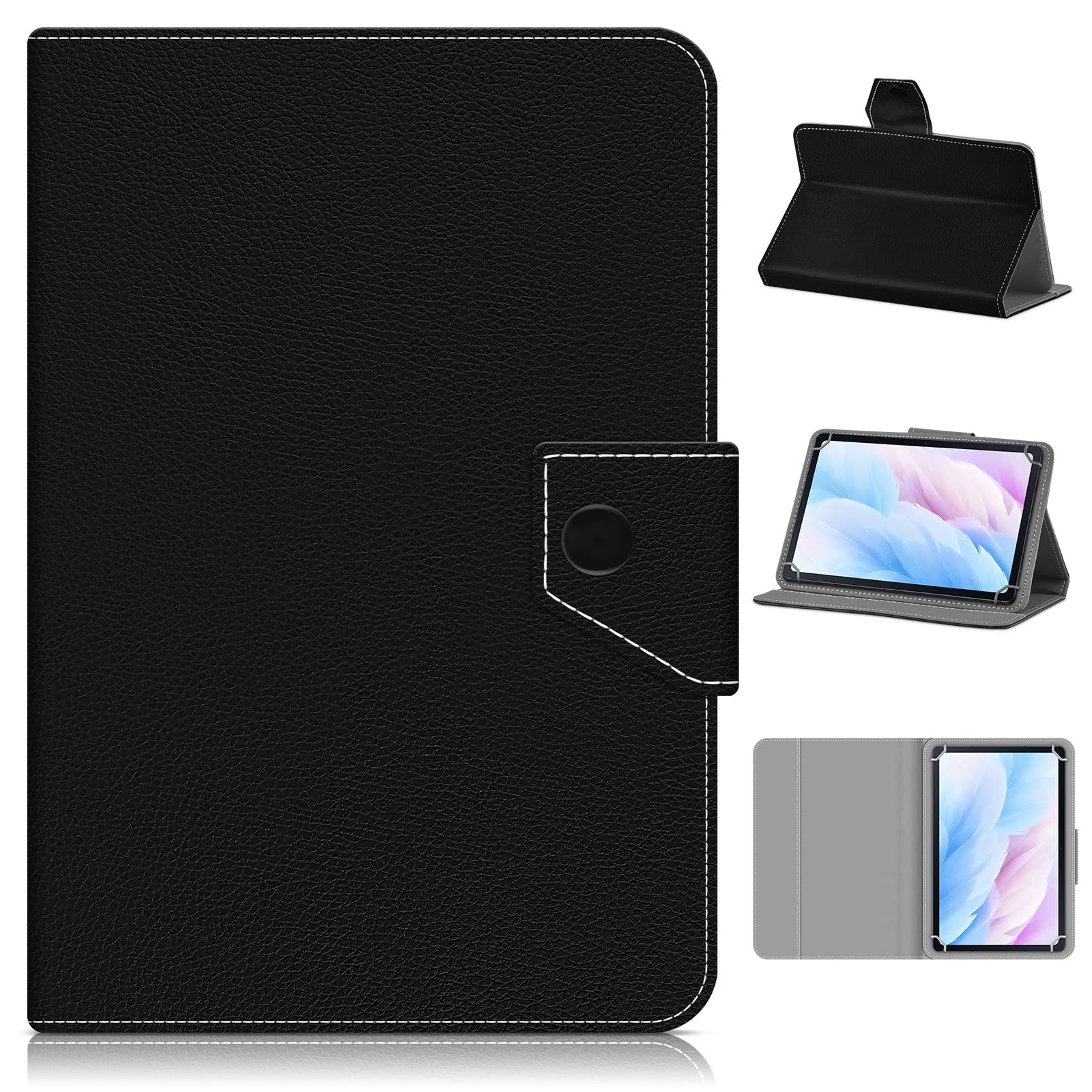 DETUOSI Universal 7.0 inch Tablet Case, 7 inch Android Tablet Cover, Travel Portable Protective Folio PU Leather Stand Shell Case for All Kinds of 7.0-7.9 inch (Black, 7.0-7.9 inch)