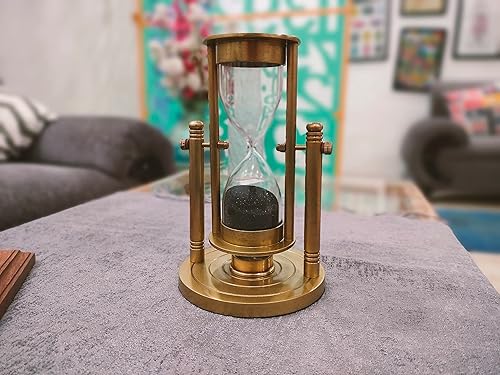 Miniatura 2 de Temporizador de arena de latón decorativo con temporizador de arena de latón marítimo antiguo con brújula, escritorio de oficina, regalos para el