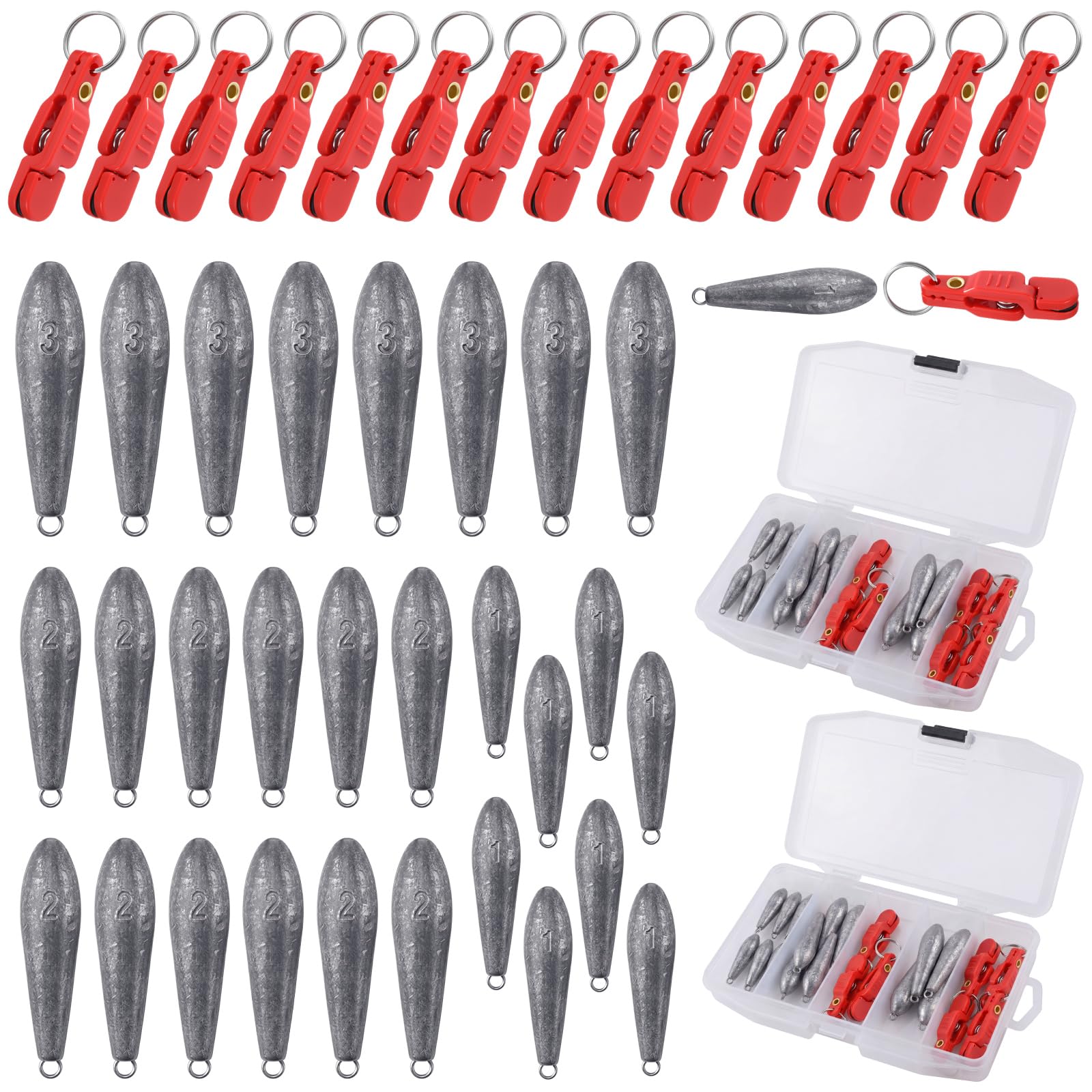 19/21/42 Pcs Snap Weight Kit Bullet/Fish Trolling Weights Clips