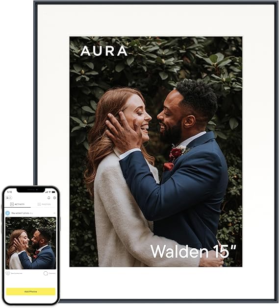 Aura Walden 15 WiFi Digital Picture Frame | Wirecutter's Best Digital Frame for Gifting | Send Photos from Your Phone | Quick, Easy Setup in Aura App | Free Unlimited Storage | Black w/White Mat
