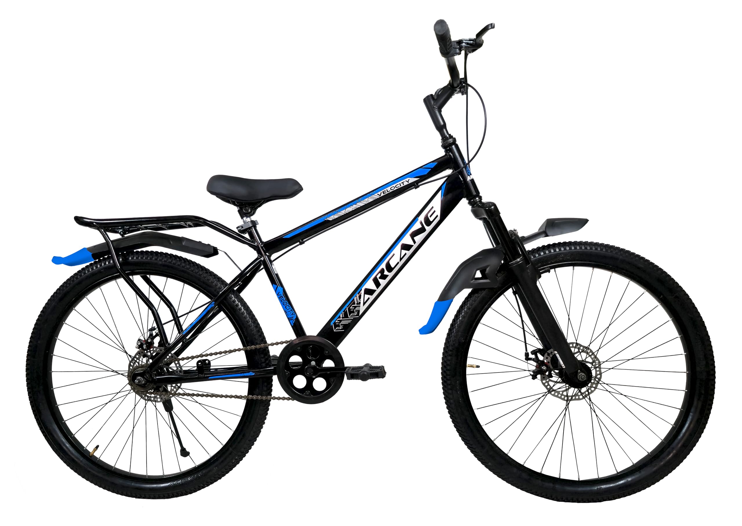 ARCANE Velocity.2 Mountain Bike 26T | Built-in Carrier | Front Suspension | Dual Disc Brakes | Single Speed | Ideal for 12+ Years (Blue)-image-38