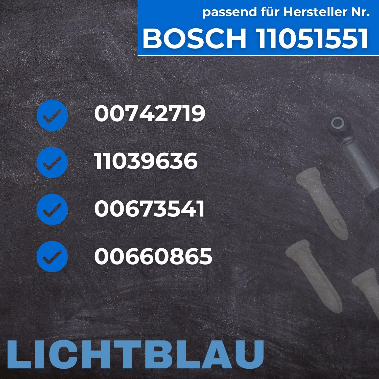 LICHTBLAU 3er Set SUSPA Stoßdämpfer 11051551 00742719 Bosch Waschmaschine | Vibrationsdämpfer 80N mit 8/14mm Bohrung Waschmaschinendämpfer