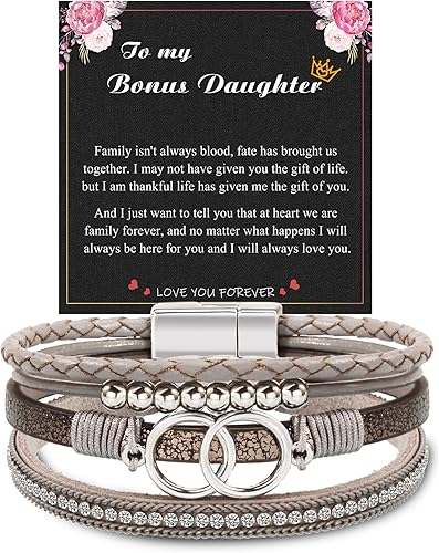 Btysun Bracelets for Women,Stocking Stuffers for Teens Birthday Gifts for Mom Inspirational Gift for Women Mother's Day Daughter Wrap Bracelet Sister Friend Teen Girl Gifts Leather Layered Jewelry Valentines Gift for Her