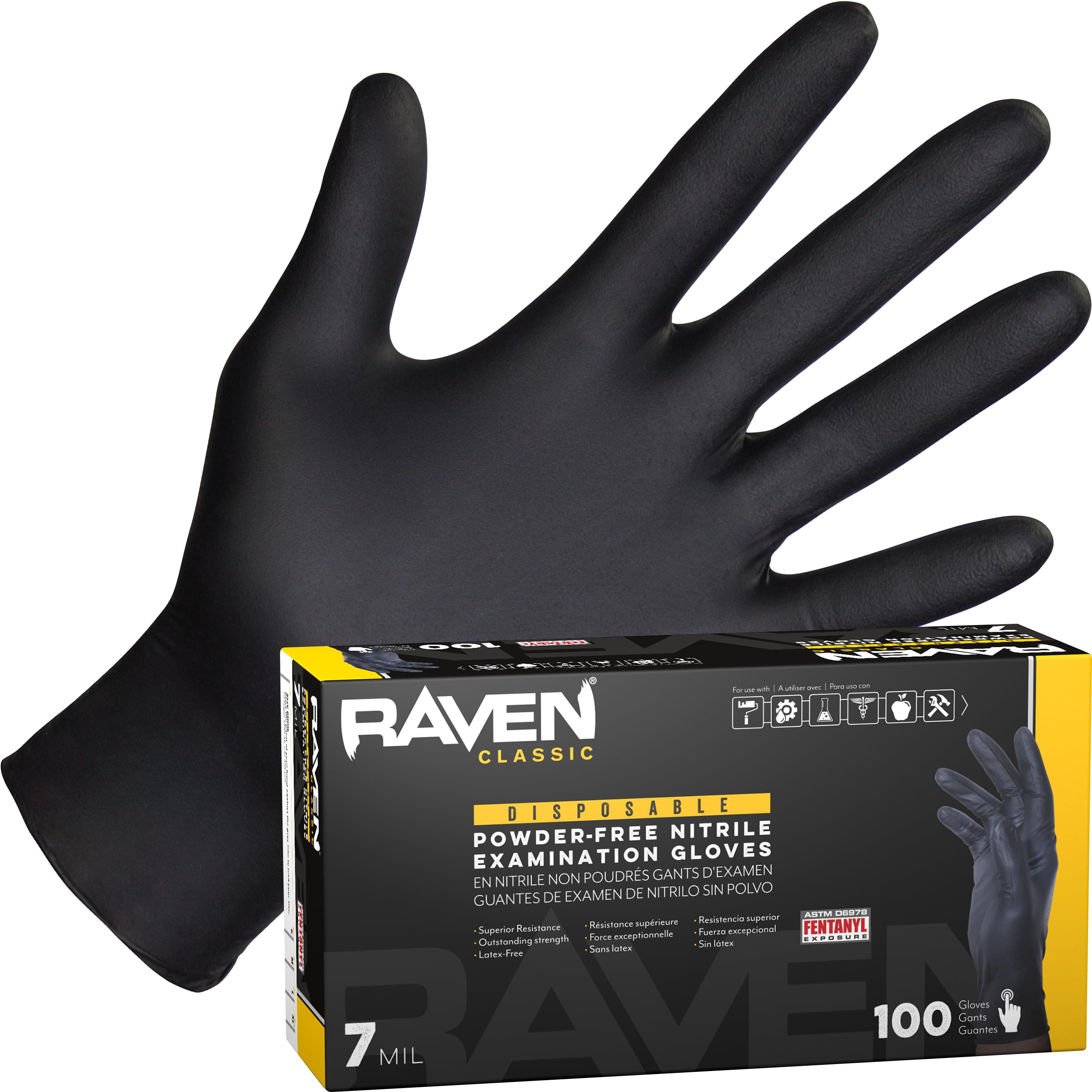 SAS 10 Pack 66519 Raven 6 mil Black Nitrile Disposable Gloves - X-Large (100 Gloves per Box)