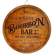 Bourbon Bar Door Accessories Round Wood Sign, Lounge Pub Tasting Wall Decor