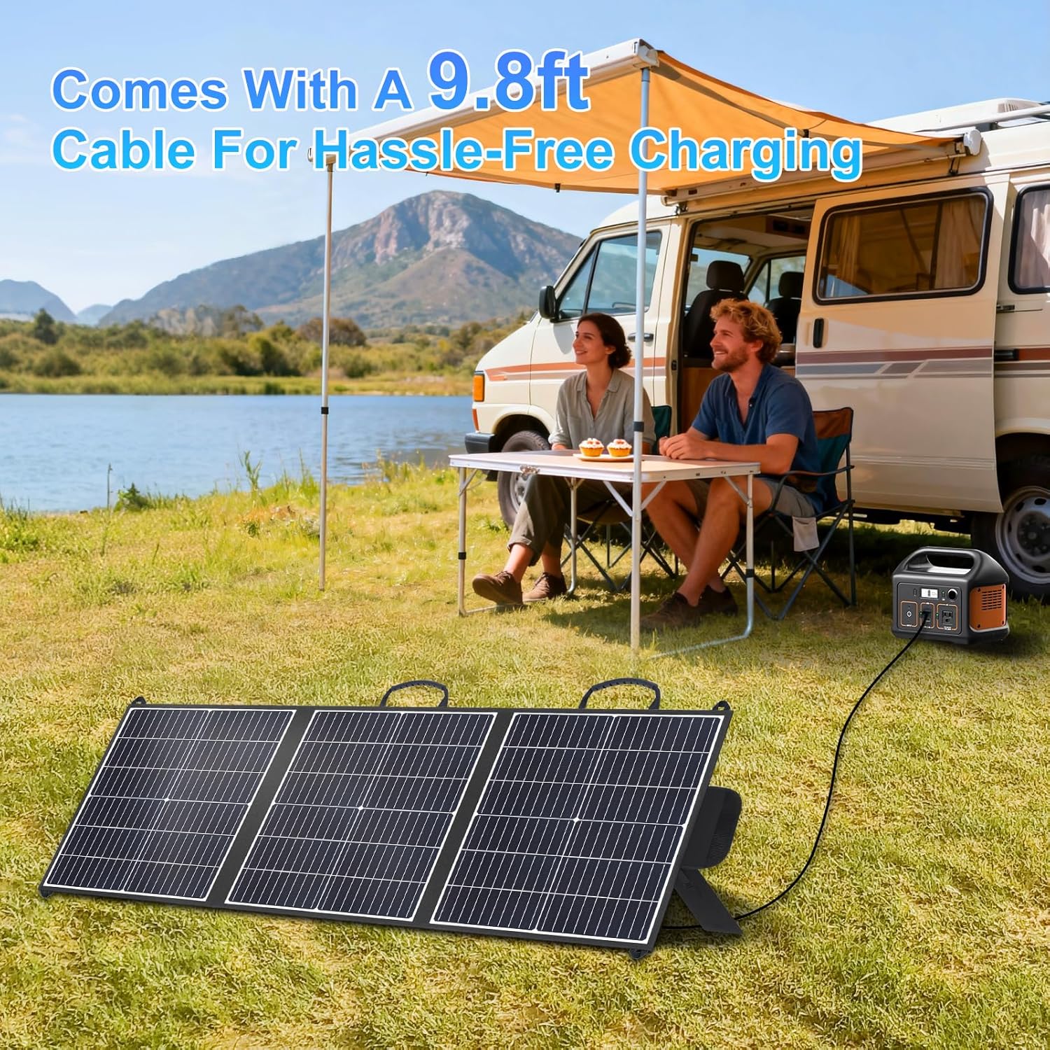 100W Solar Panel,23% High Efficient Portable Solar Charger,Lightweight Solar Panels for Camping Hiking RV Boats,Solar Chargers with DC Male Head USB-A&USB-C Ports,Triple fold Design