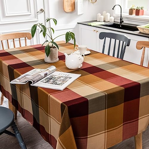 Miniatura 2 de Melodieux - Mantel de mesa a cuadros, de poliéster, resistente al agua, a las arrugas, a las salpicaduras, para fiestas, cocina, comedor, decoración