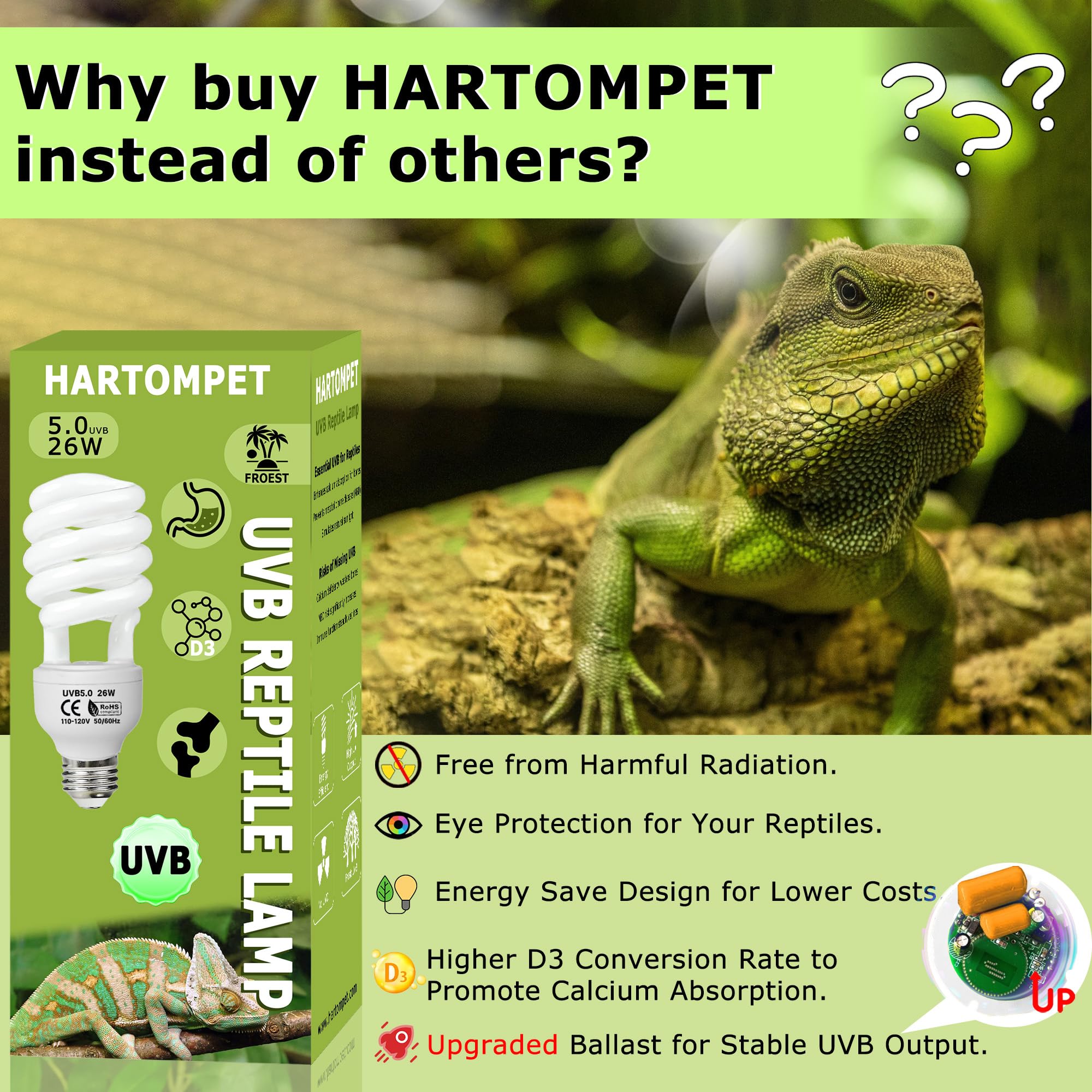 UVB 5.0 Reptile Light 26W, Compact Fluorescent Lamp, Coil UVB Bulb for Tropical Reptiles, Chameleons, Iguanas, Lizards & Terrariums - image 4