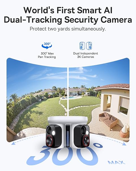 Baseus X1 Pro Dual-Tracking Solar Security Camera Outdoor Wireless, Dual 3K AI Cameras, 300° Pan, Color Night Vision, 8× Zoom, Local Storage up to 512GB, IP65, No Subscription - 2