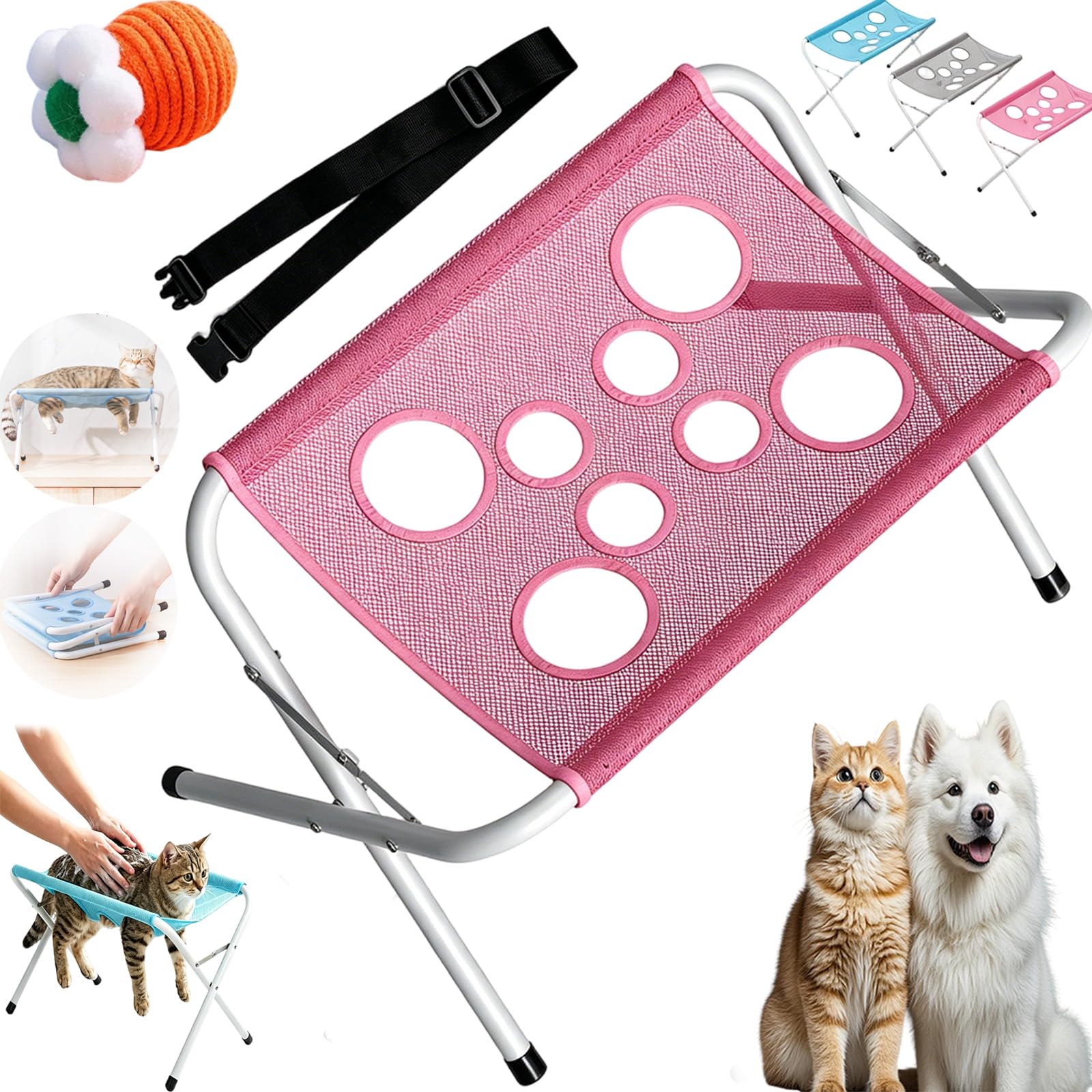 LMYDJW 2-in-1 Foldable Pet Grooming Bed, Pet Bathing Stand，Pink