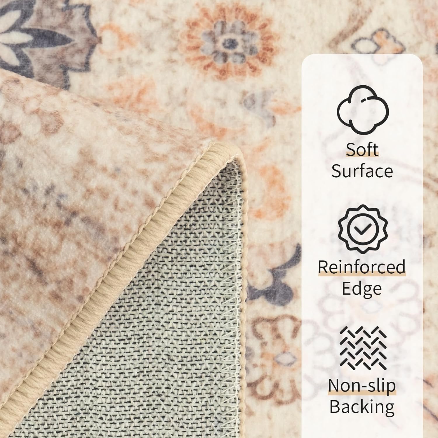 Washable Runner Rug 2x6,Beige Rug Runners,Long Boho Rugs for Hallways Kitchen Bedroom Entryway Bathroom,Vintage Bohemian Farmhouse Distressed Oriental Floor Non Slip Carpet