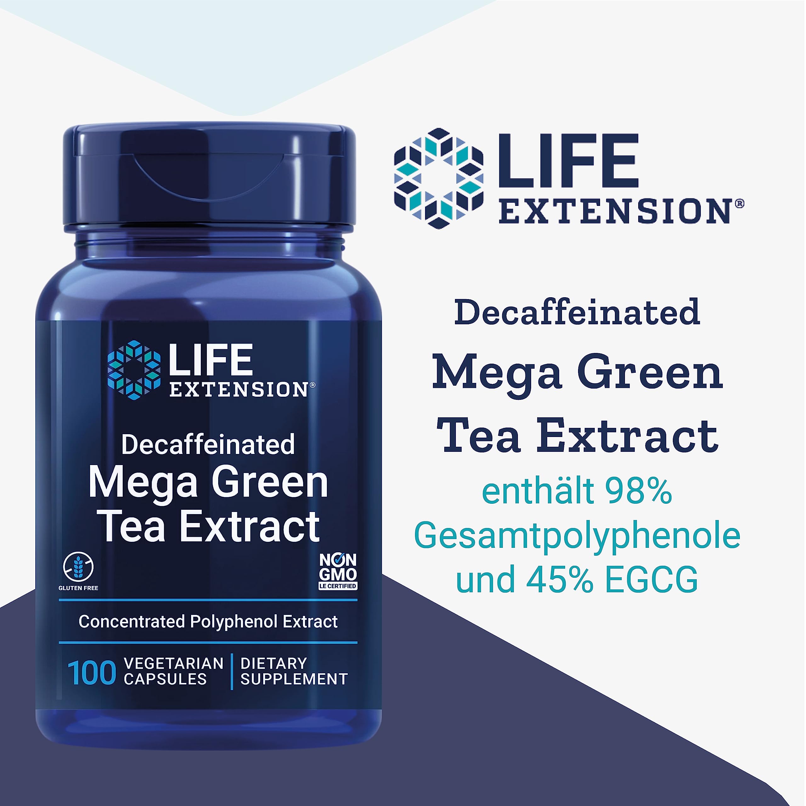 Life Extension, Mega Green Tea Extrakt, 100 vegane Kapseln, 725mg Grüner Tee je Dosis, Glutenfrei, Sojafrei, GMO frei, Geschmacksneutral