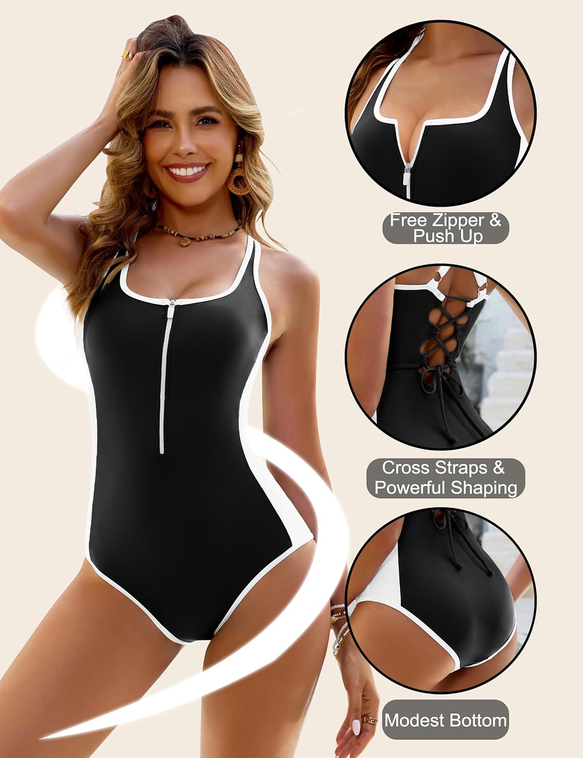 BMJL Women's Slimming One Piece Swimsuit Tummy Control Shapewear Bathing Suit Crisscross Back Color Block Swim Suit - Image 3