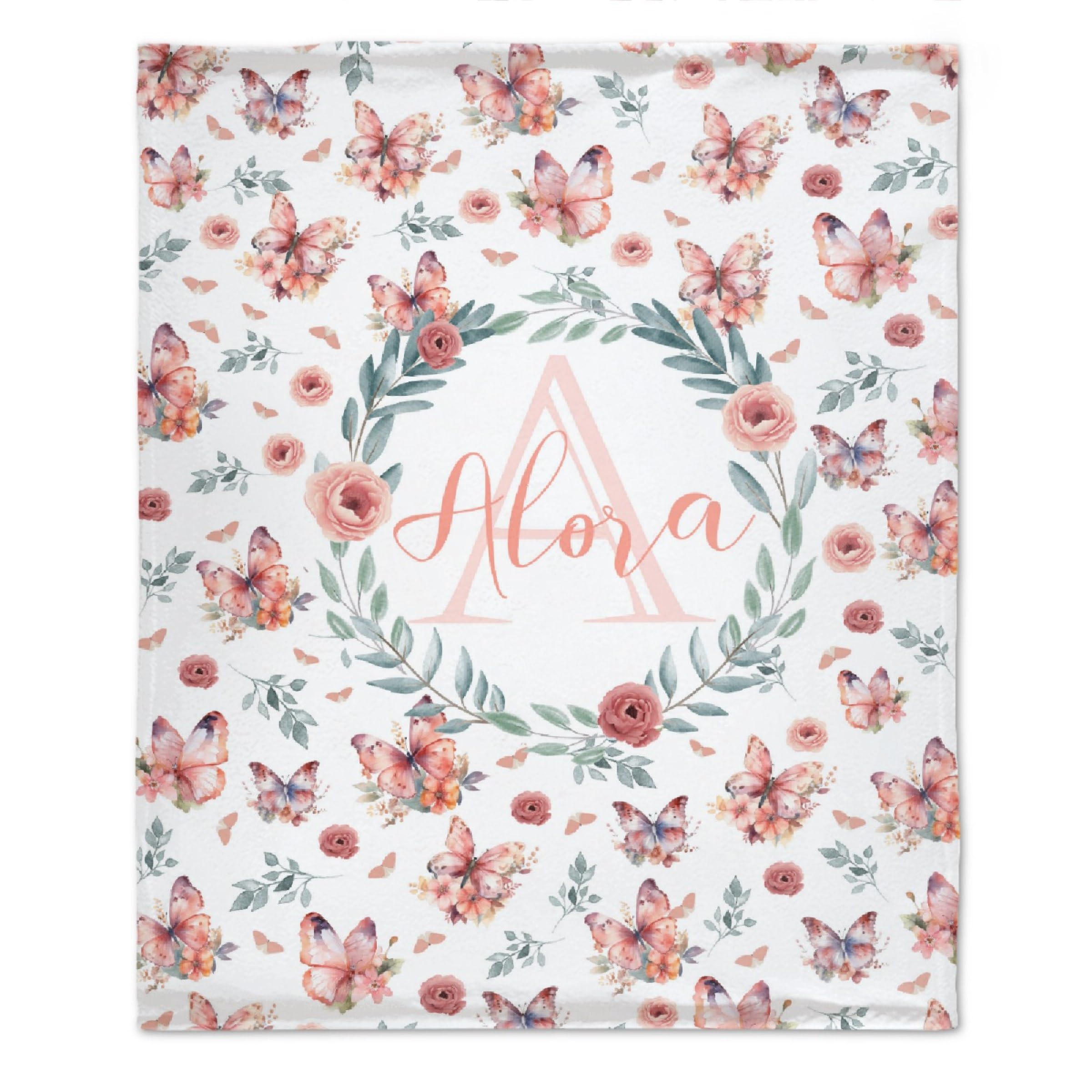 Todeyya Butterfly Floral Custom Personalized Blanket Gifts, Custom Butterfly Floral Blanket for Boys Girls, Baby Gift for Birthday Chirstmas Soft Plush Blanket for Couch Bed 50x40 in for Kids