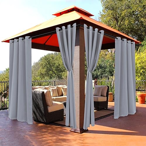 BONZER Waterproof Indoor/Outdoor Curtains for Patio - Thermal Insulated, Sun Blocking Grommet Blackout Curtains for Bedroom, Porch, Living Room, Pergola, Cabana, 1 Curtain Panel 52 x 108 inch, Silver