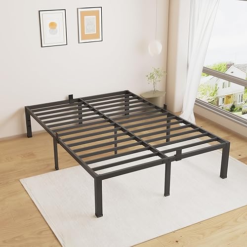 18 Inches Bed Frame Queen Size, Heavy Duty Metal Platform Bed Frame No Box Spring Needed, Easy Assembly, Noise Free Bedframes with Mattress Slide Stopper