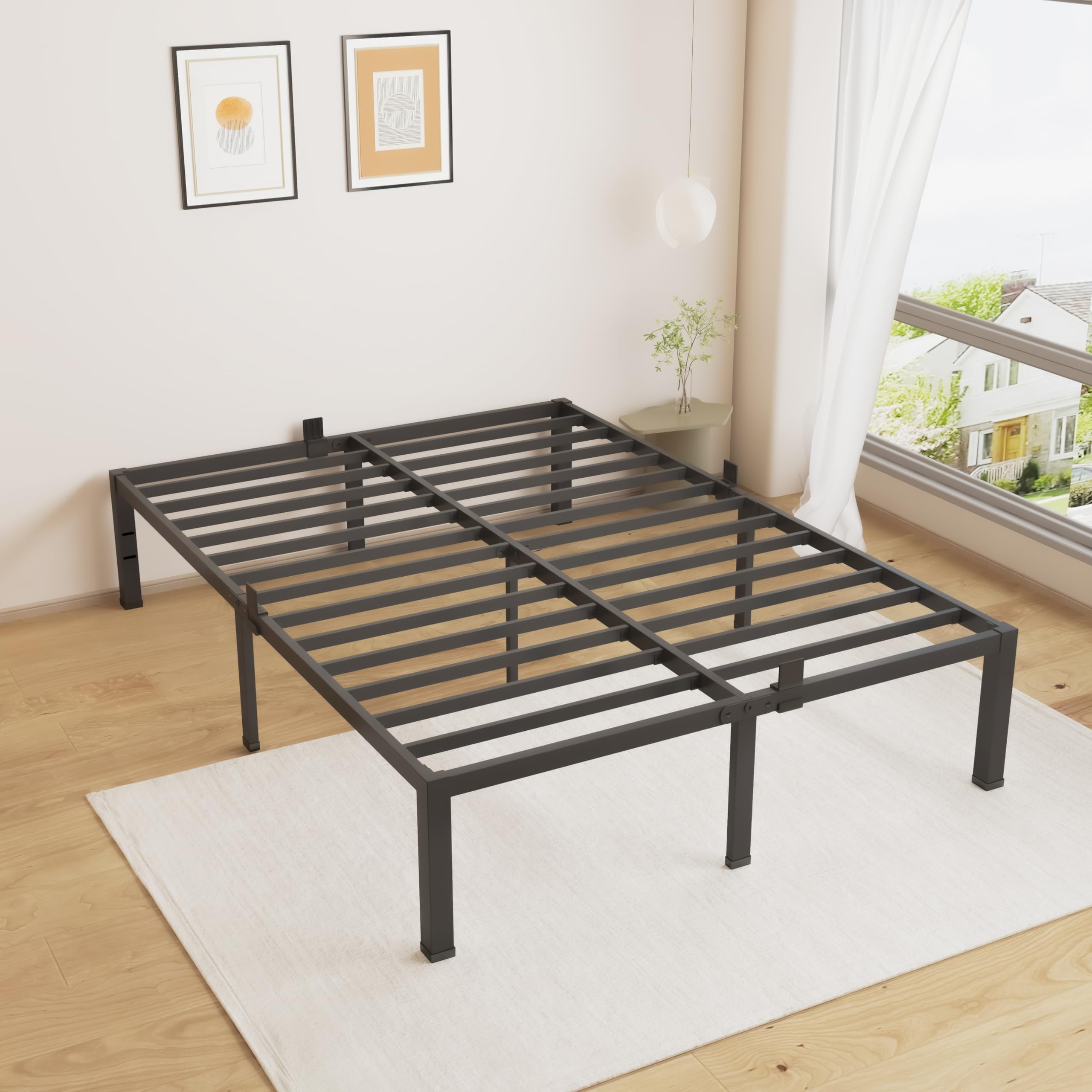 Superay 18 Inches Bed Frame Queen Size, Heavy Duty Metal Platform Bed Frame No Box Spring Needed, Easy Assembly, Noise Free Bedframes with Mattress