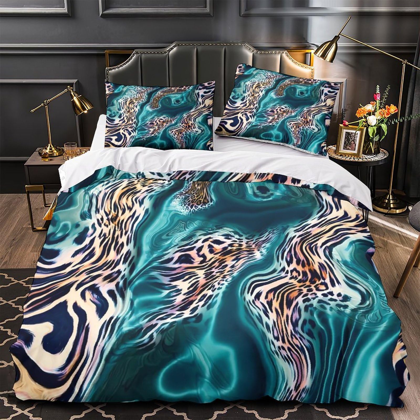 Parure de lit 140x200cm animaux abstraits fermeture éclair confort