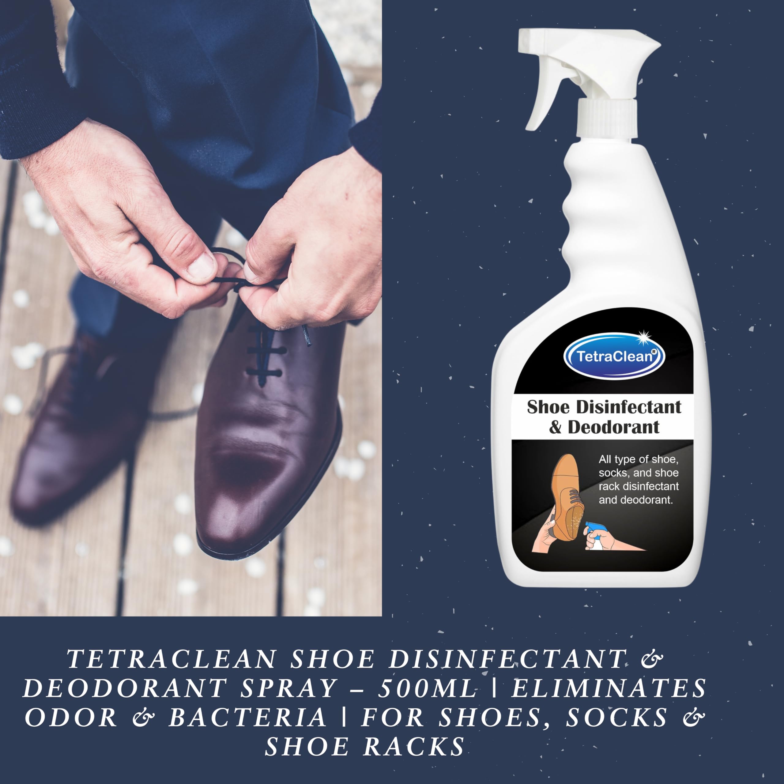 Tetraclean Deodorizer and Disinfectant Spray for All Types of Shoes, Socks and Shoe Racks | For Home & Commercial Use, (500 ML) 1