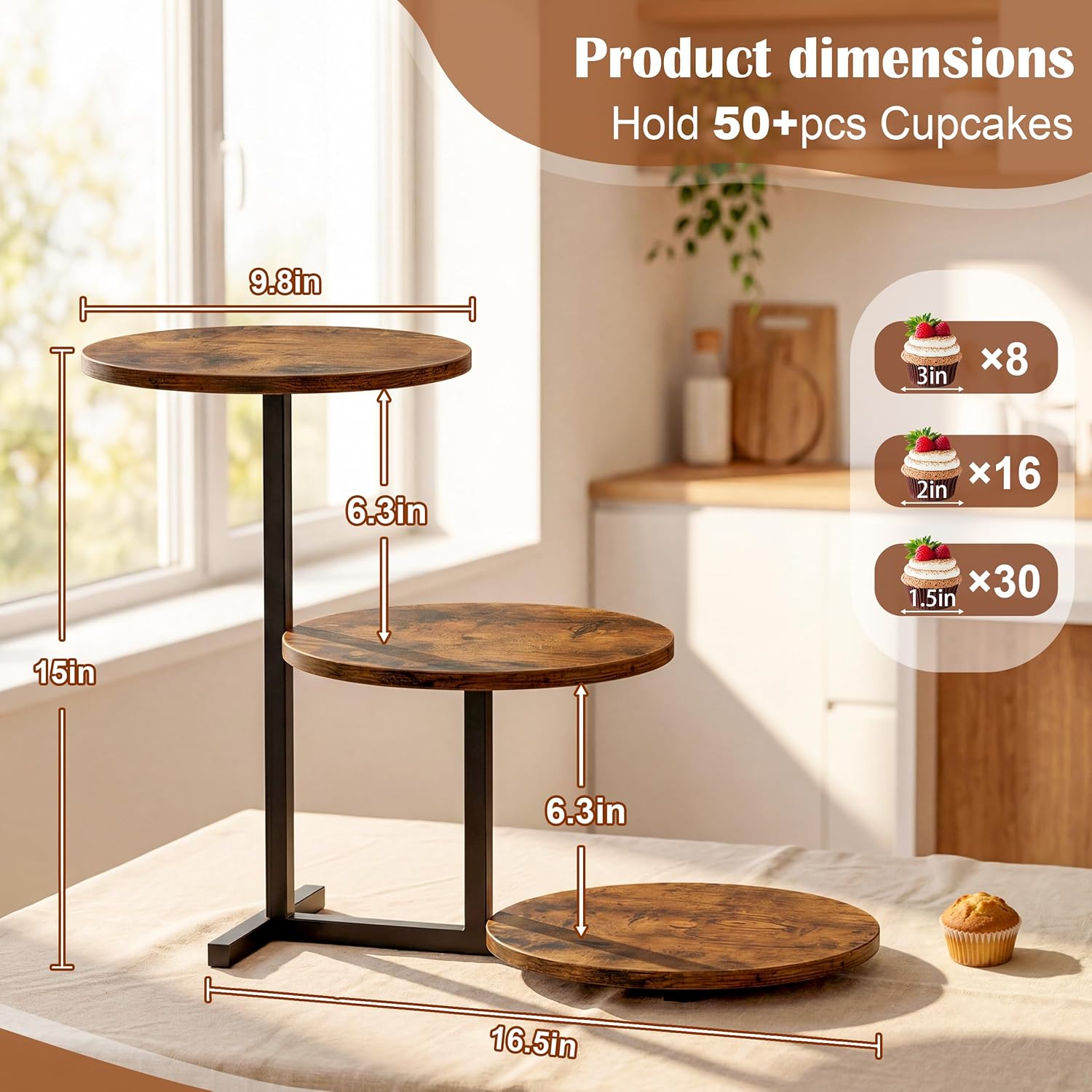 Emfogo 3 Tier Cupcake Tower Stand for 24 Cupcakes, Wooden Tiered Tray Stands, Display Cup Cake Dessert Tower for Party Afternoon Tea, Food Holder Stand for Baby Shower Wedding Birthday (1 Pack)