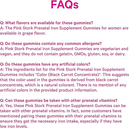 Miniatura 9 de Pink Stork Gomitas de hierro para embarazo: gomitas de vitamina prenatal de uva, suplemento de hierro + vitamina C para mujeres embarazadas, para