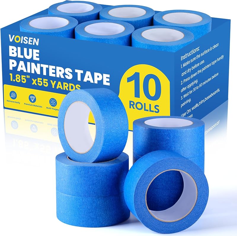 10 Packs Painters Tape, Blue Tape, Masking Tape for Multi-Purpose | 2 Inch Wide (1.85 in x 55 Yds), Masking Tape Bulk, DIY Artist Craft Arts, Decoration, Drafting, No Residue