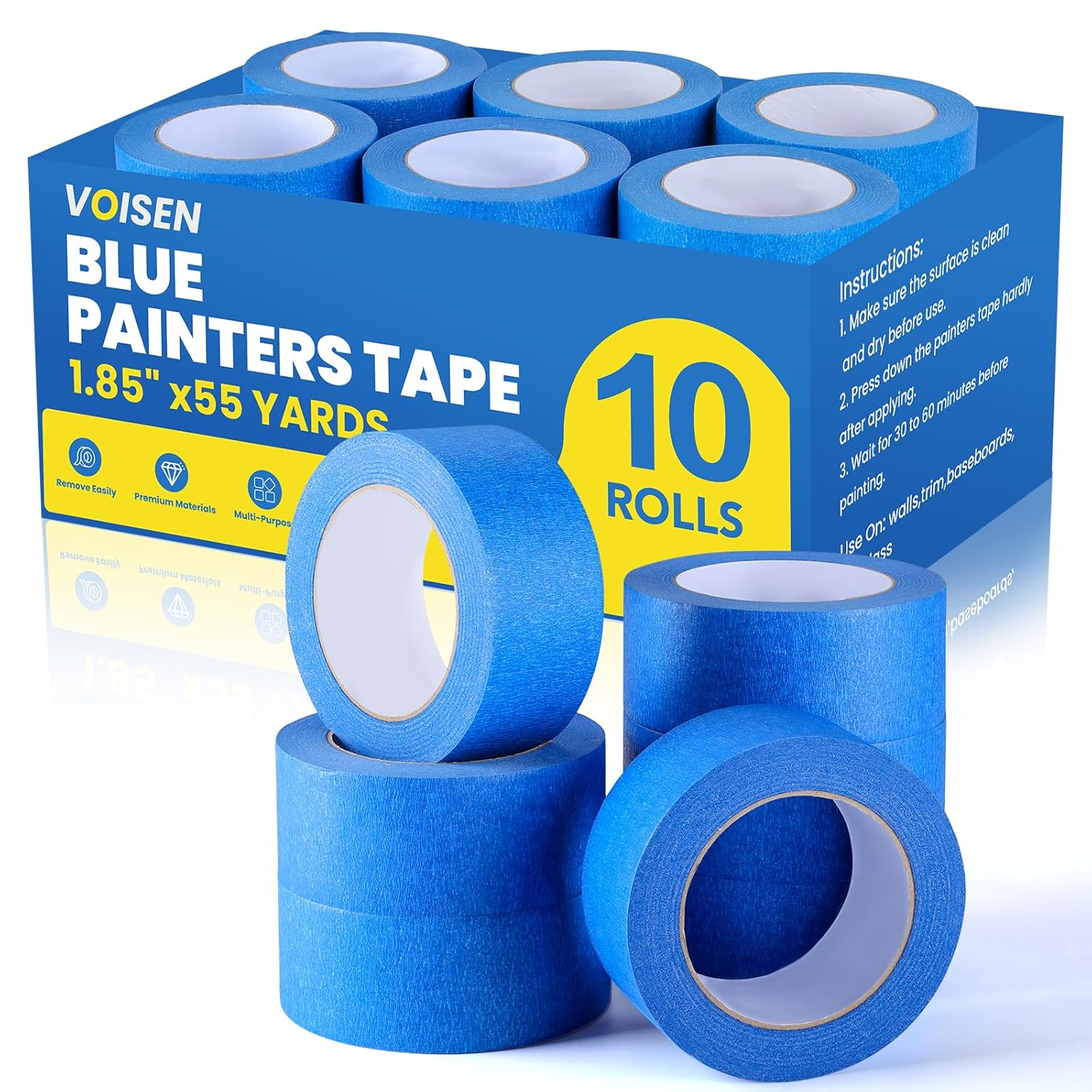 VOISEN 16 Packs Painters Tape, Blue Painters Tape, 2 Inch Wide (1.85 in x 55 Yds), Masking Tape for Multi-Purpose, Masking Tape Bulk,DIY Artist Craft Arts, Decoration, Drafting, No Residue