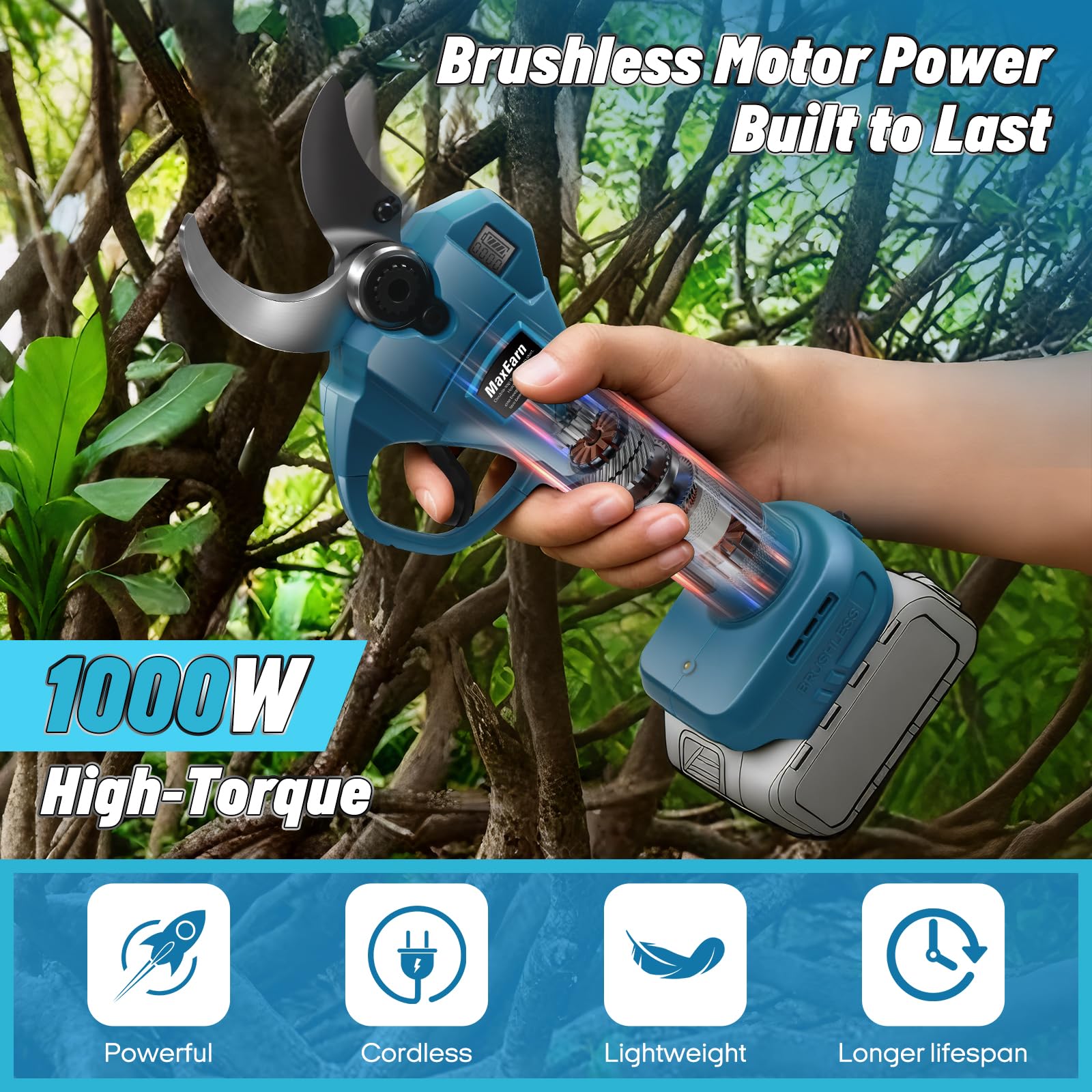 Tijeras de podar con batería para Makita BL-18 V, 40 mm, apertura máxima de 65 mm, batería con motor sin escobillas, pantalla LCD, tijeras para podar árboles (sin batería)