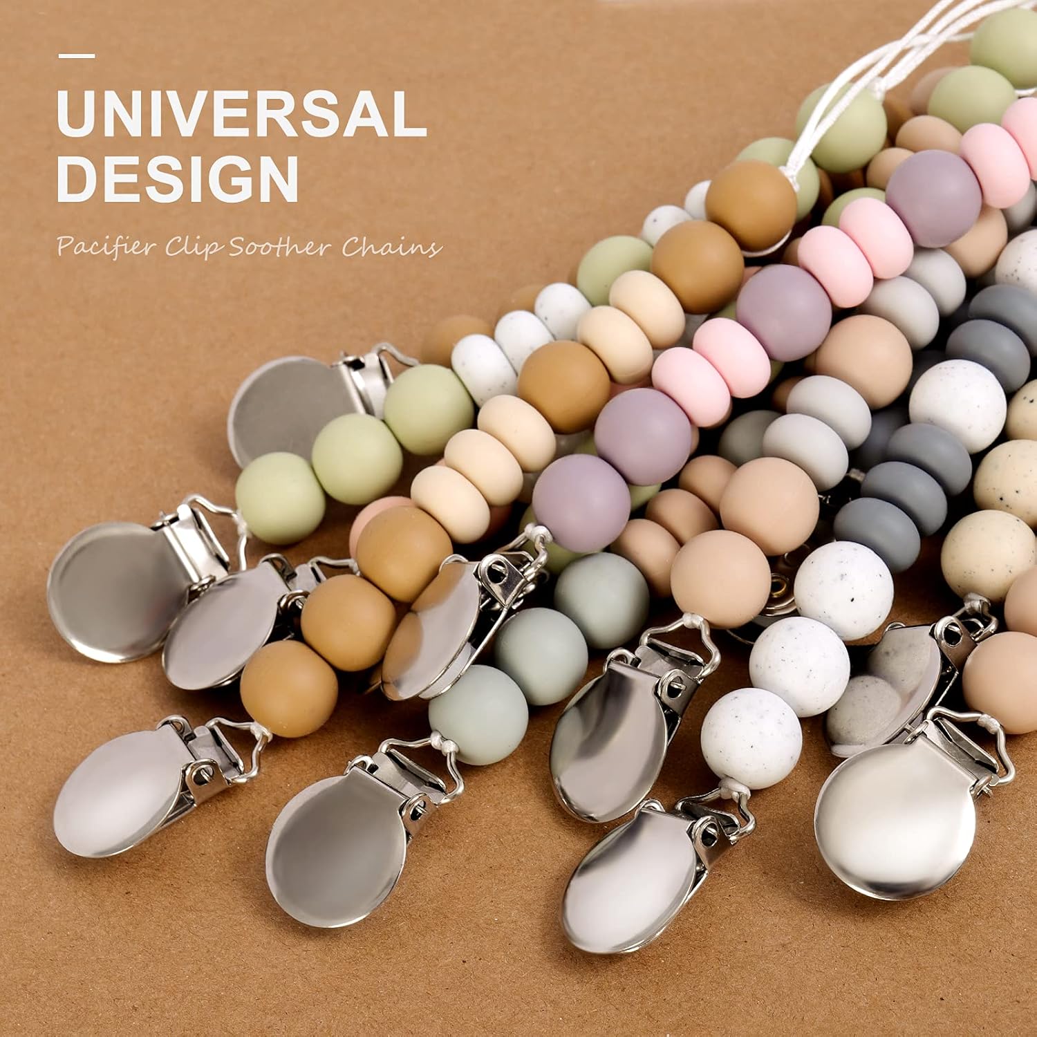 Pacifier Clip, RISHTEN Silicone Soothie Beads Teething Binky Holder Neutral Paci Clips Pacifier Accessories for Baby Boys and Girls (Dim Gray & Oatmeal) : Baby