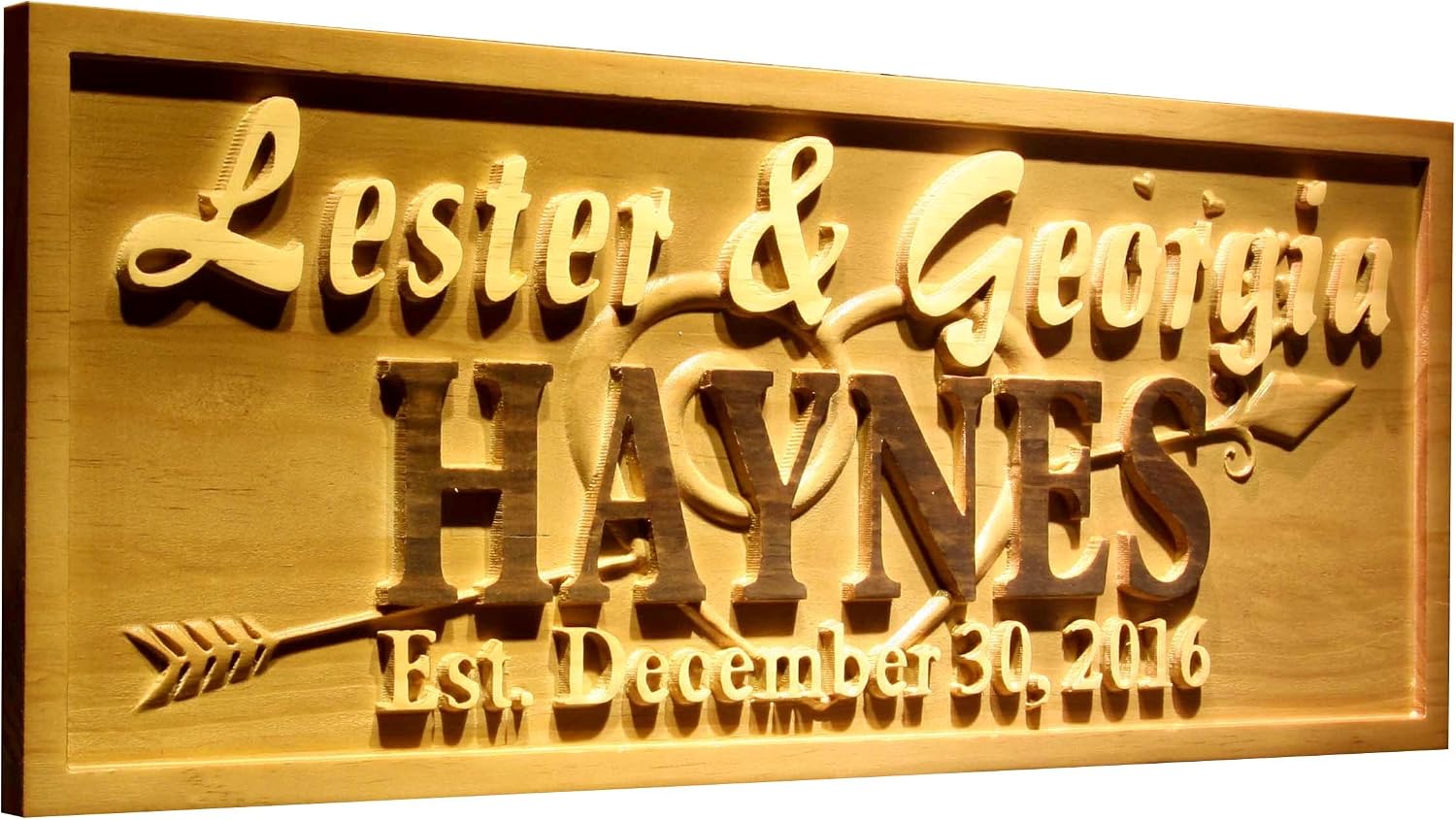 ADVPRO wpa0294 Personalized Last Name Heart with Arrow Home Décor Wood Custom Wedding Couples Anniversary Established Anniversary Wooden Signs - Medium 18.25 x 7.25