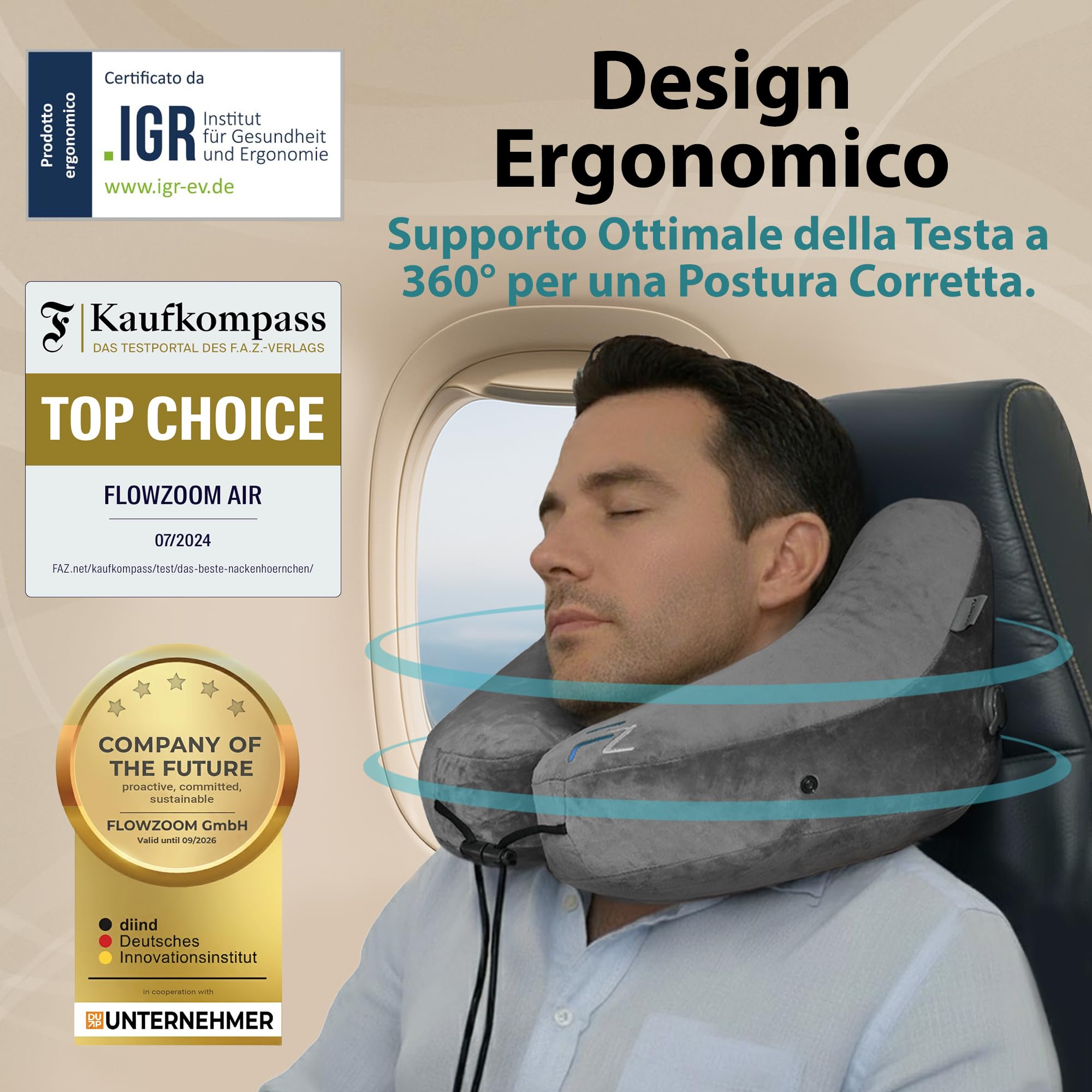 FLOWZOOM Cuscini da viaggio gonfiabili AIR Duo Premium (Taglia L e M)