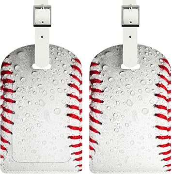 2 Pack Leather Luggage Tag for Suitcase,Unique Travel Suitcase Tag with Privacy Flap Address Labels for Women Men Travel - Baseball
