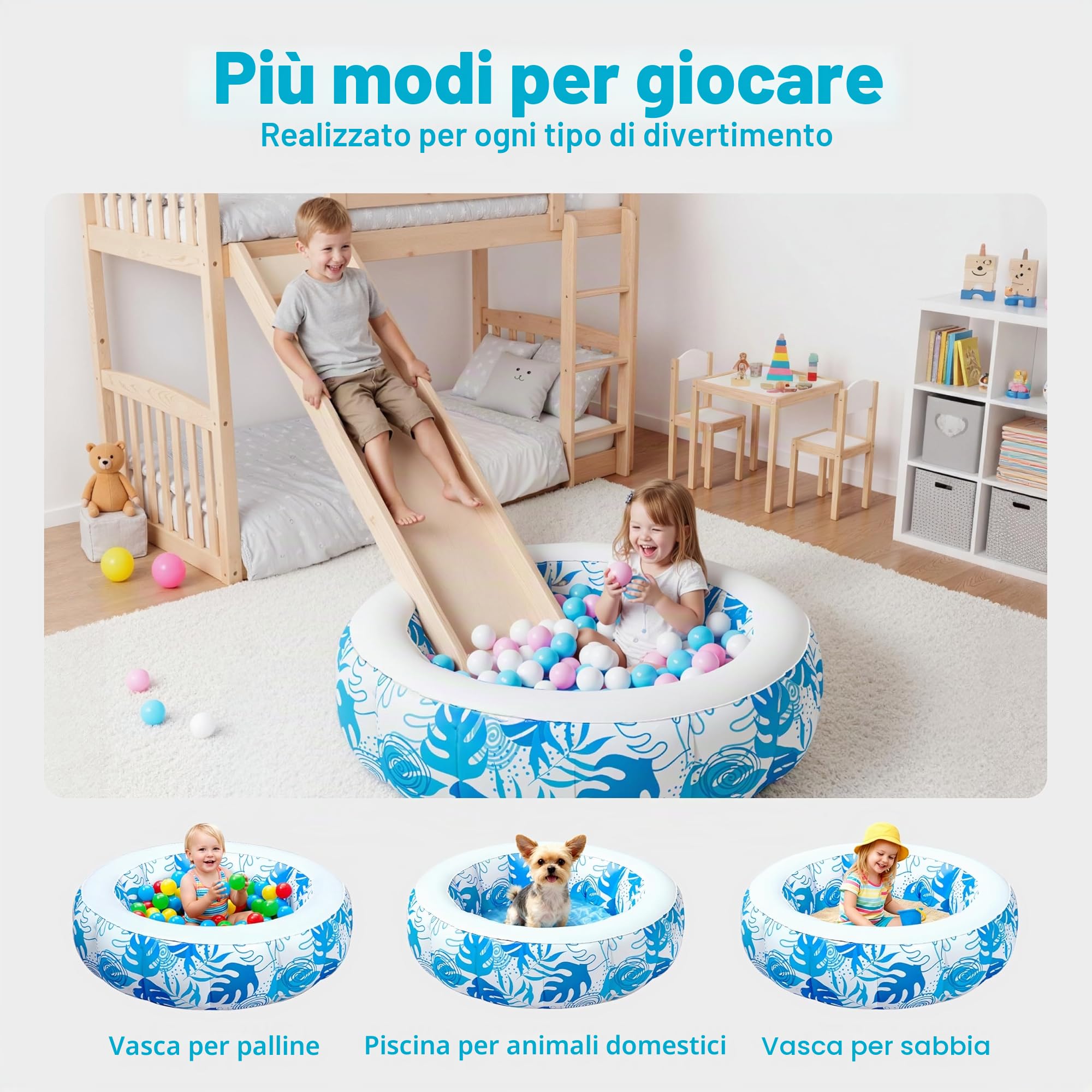 SLOOSH Rotondo Piscina gonfiabile per bambini, 81x81x22 cm, piscina gonfiabile quadrata con palline per feste in piscina, giochi d'acqua portatili per interni ed esterni (blu)
