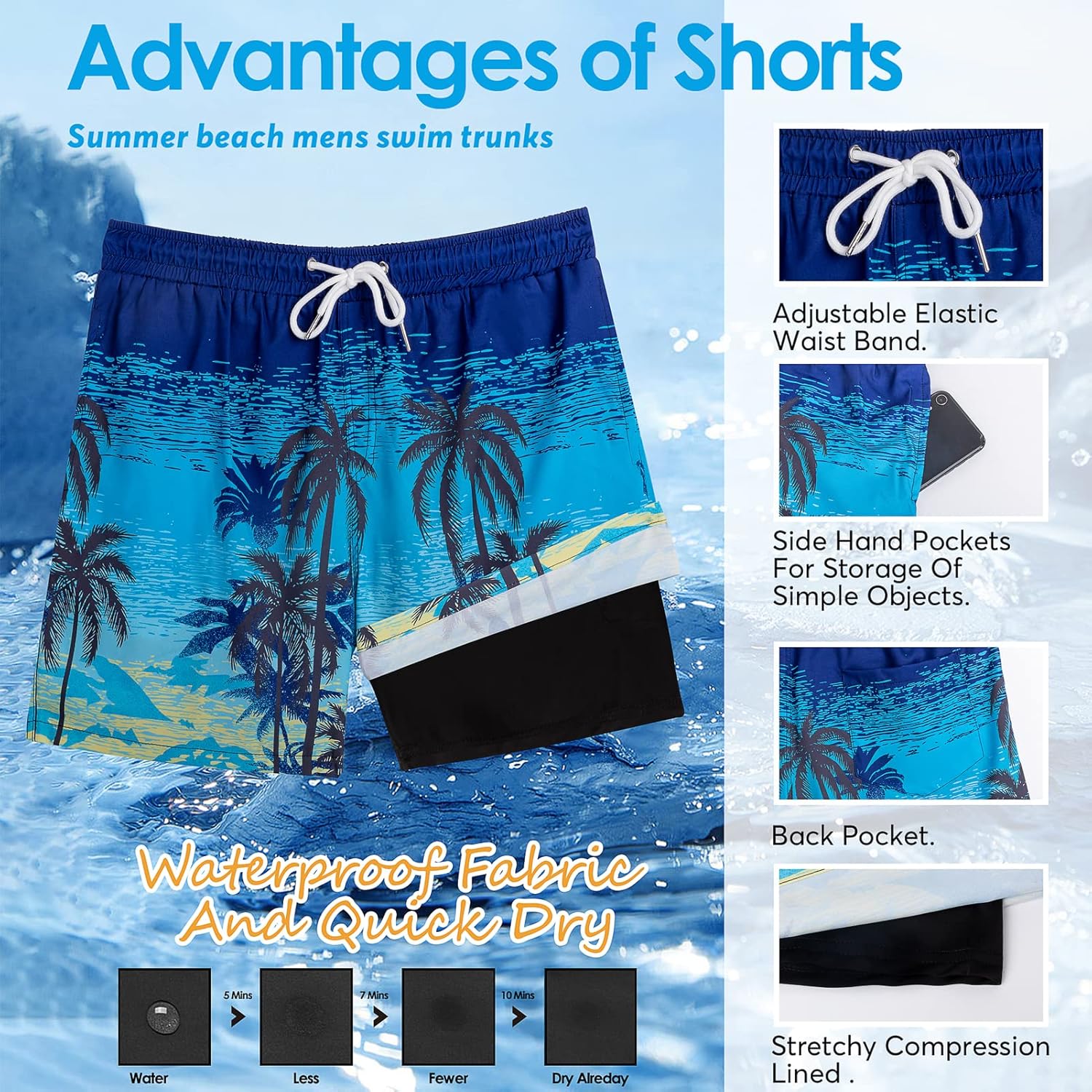 Miniatura 6 de Traje de baño para hombre con forro de compresión 2 en 1, de secado rápido, pantalones cortos de natación bóxer