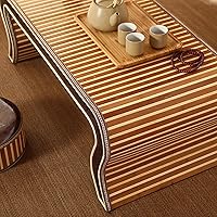Vista 5 de HM&DX Mesa de centro de madera, mesa de piso japonesa, mesa de té de tatami, mesa de centro tejida de ratán, mesa de altar baja para meditación