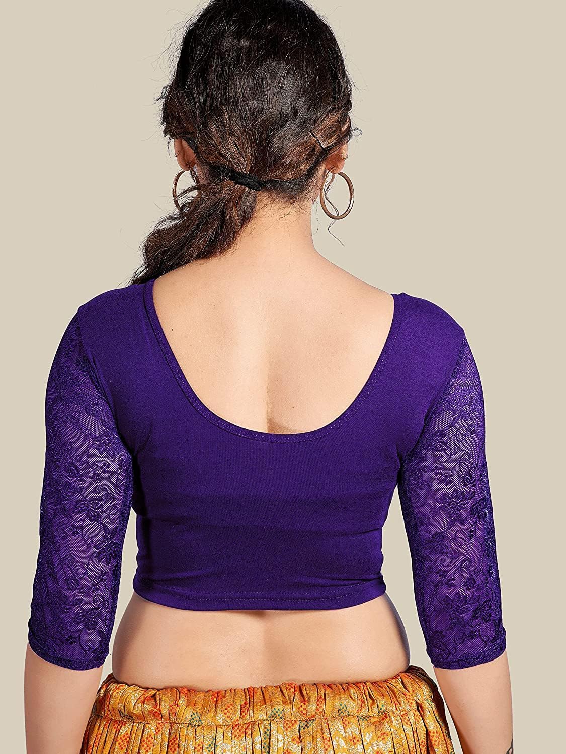 themilestocks Women's Blouses Readymade Gold Stretchable Saree Crop Top Choli Free Size Sparkling - Image 3