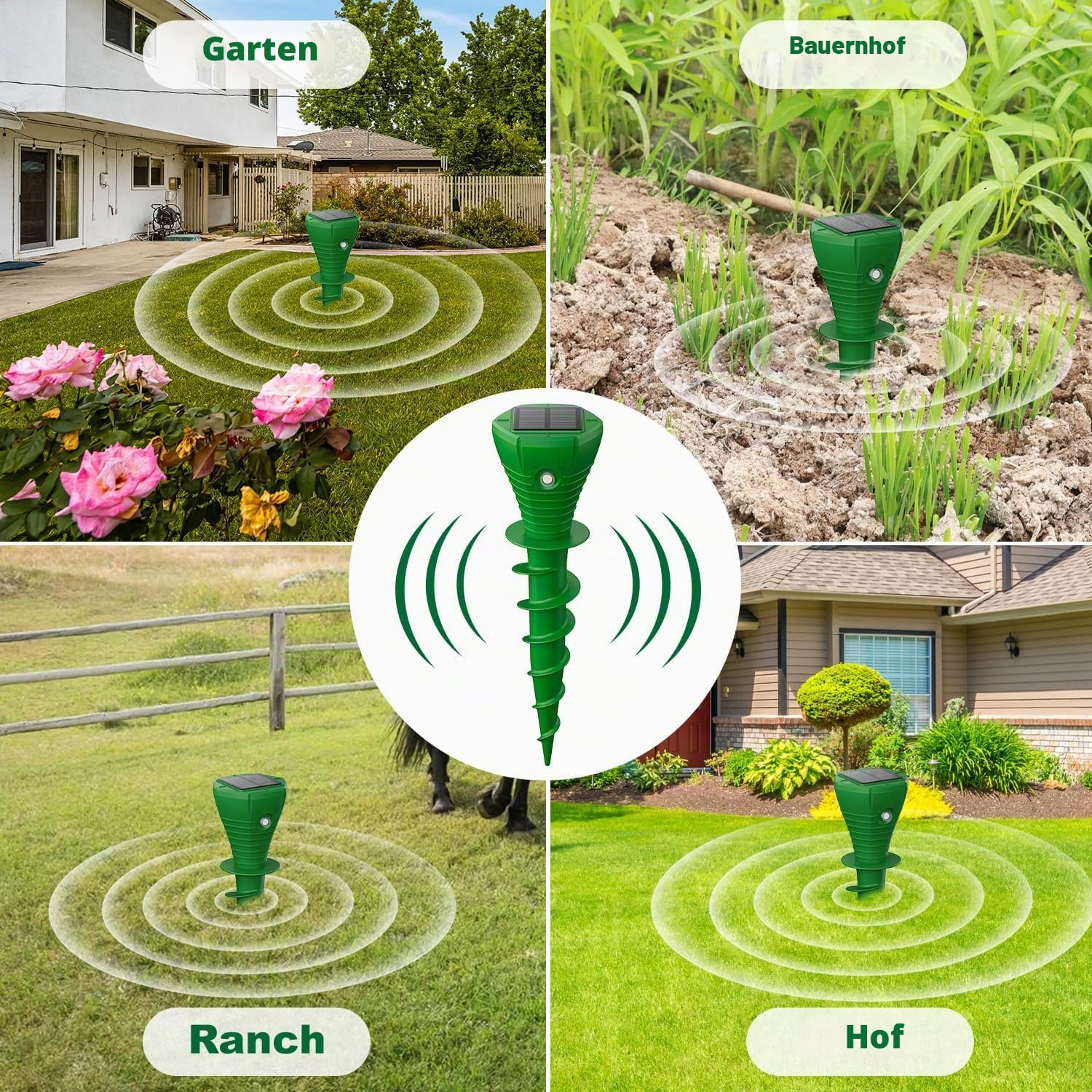 Maulwurf Vertreiber Solar mit KIWechselfrequenz, Maulwurfschreck &Wuhlmausschreck, Fluisterleise, IP65 wasserdicht, Effektive Maulwurf Abwehr Geg Maulwurfe und Wuhlmause, 4er Set