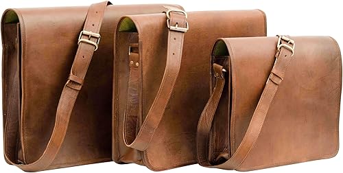 Miniatura 3 de IndianHandoArt - Bolsa de mensajero de cuero real de 16 pulgadas para portátil, maletín, para hombres y mujeres (16 pulgadas mediana)