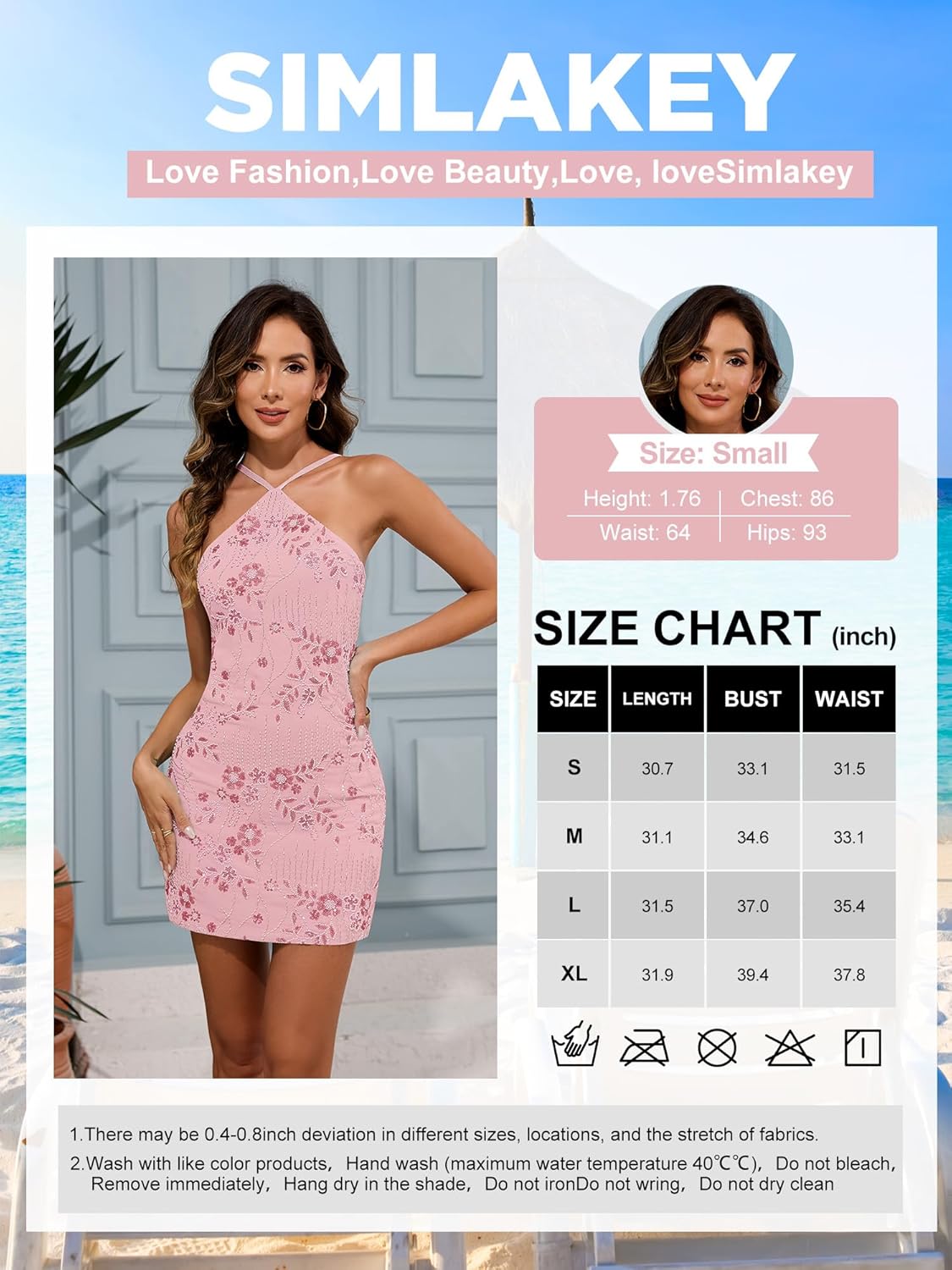 Women's Sequin Dress Sparkly Beaded Halter Mini Dress Backless Y2K Bodycon Prom Casual Party Club Travel - Image 6