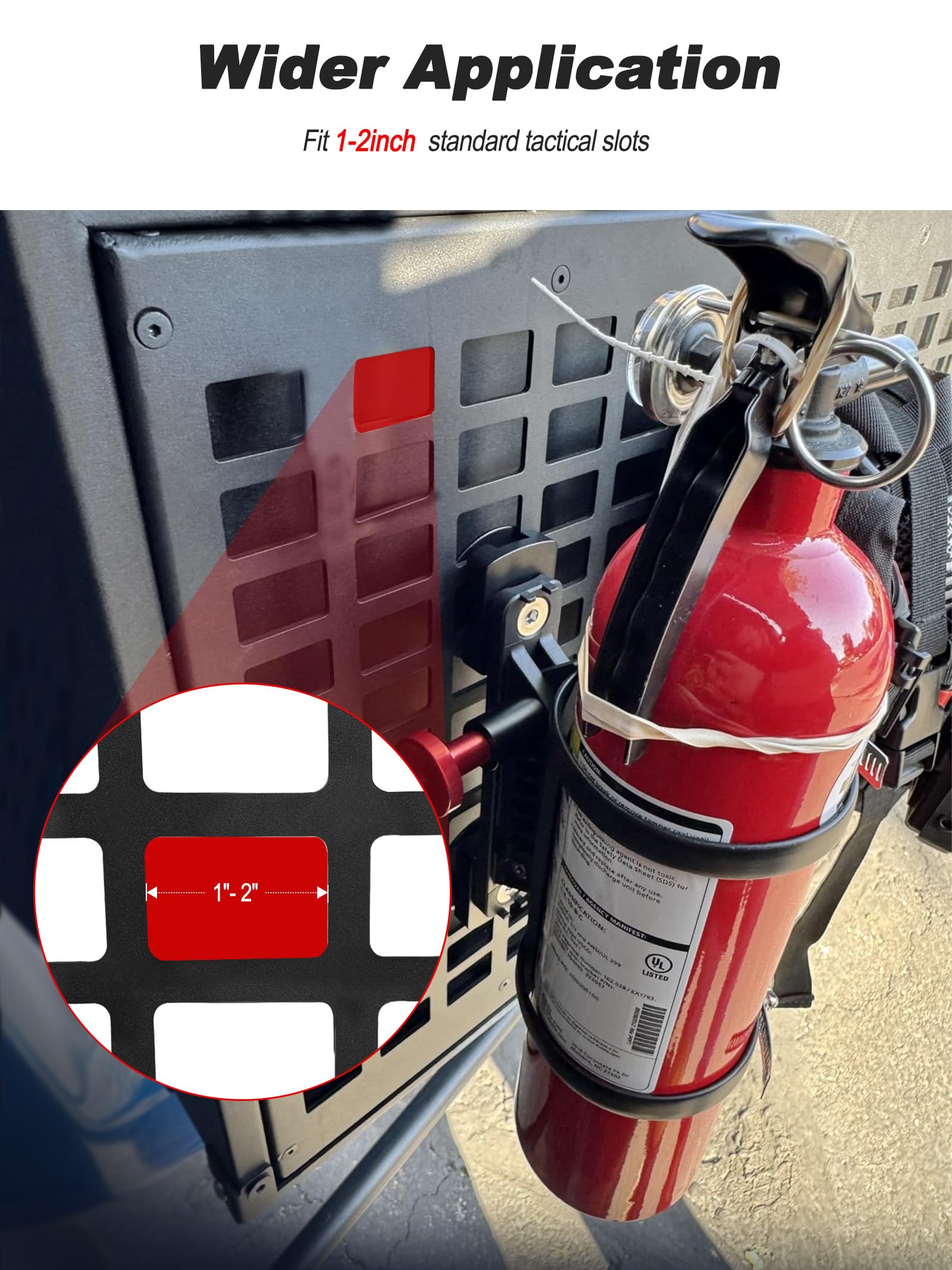 NILKATSS MOLLE Fire Extinguisher Mounting Kit – Quick Release Bracket For Tactical Panels, Trucks & Vehicles, Fits 1-2" Slots, Rigid Fiberglass Nylon Mount