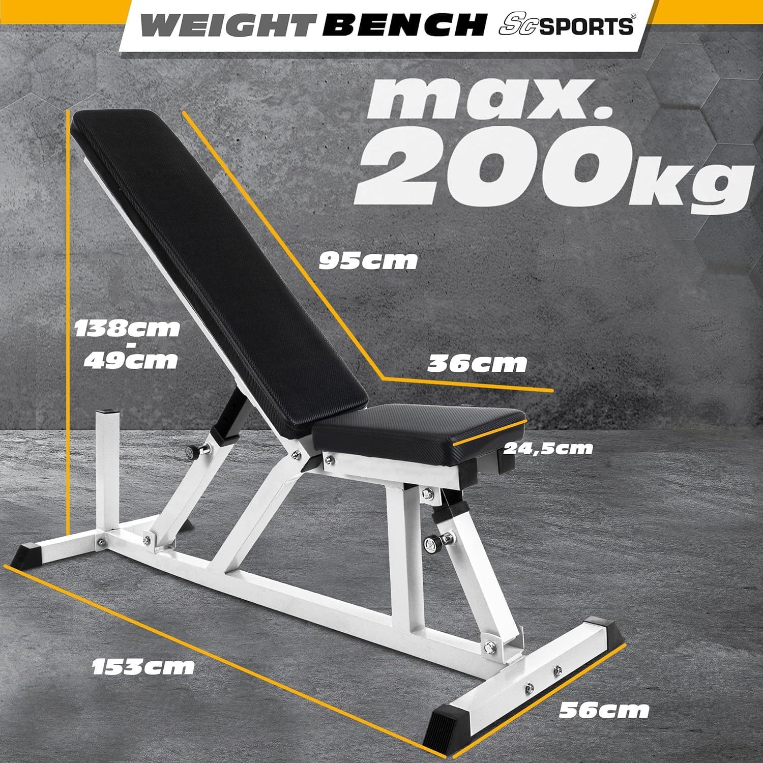 ScSPORTS® Banc de Musculation Réglable - Siège et Dossier Flexibles, Multifonctionnel, Acier, Charge Max 200 kg - Banc de Fitness, Exercice à Domicile